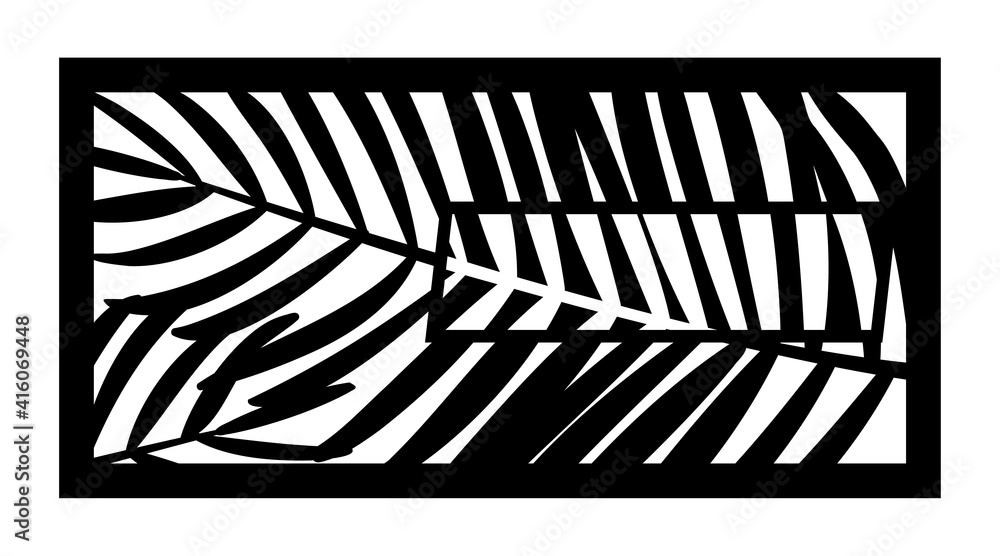 Wall mural Tropical palm leaf laser cut pattern. Decorative panel, screen,wall. Vector tropical leaves cnc panel for laser cutting. Template for interior partition, room divider, privacy fence