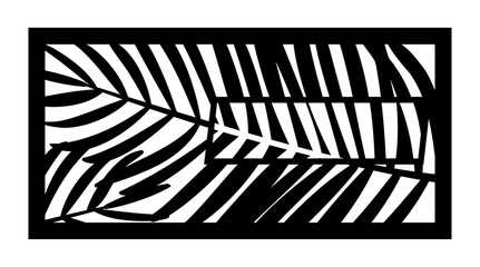 Tropical palm leaf laser cut pattern. Decorative panel, screen,wall. Vector tropical leaves cnc panel for laser cutting. Template for interior partition, room divider, privacy fence