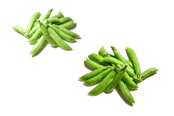 Fresh pea pods isolated on white background.