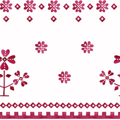 Isolated seamless pattern of Belarusian ethnic ornament painted in red watercolor on a white background