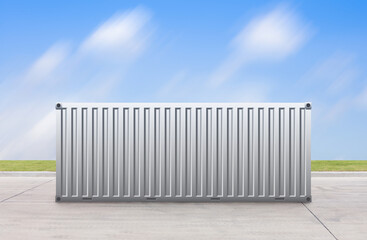 Cargo container or shipping container illustration design with sky background. Large metal box or intermodal freight transport equipment to storage goods for logistics, shipment and import export.