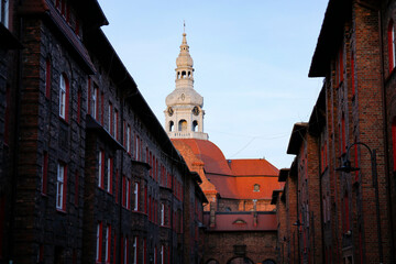 Fototapeta premium bell tower of Saint Anne Church, Nikiszowiec, Katowice, Poland