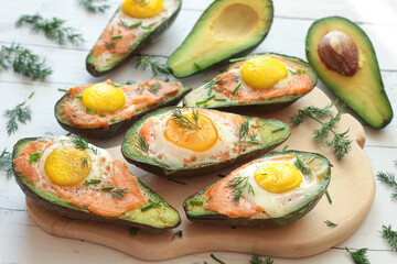 Avocado stuffed with smoked salmon and egg
