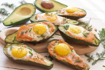 Avocado stuffed with smoked salmon and egg
