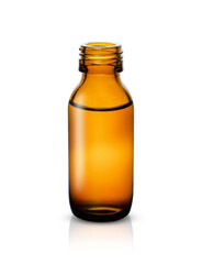 Amber glass bottle of essential oil, liquid medicine isolated on white background with clipping path