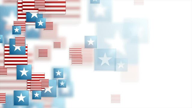 USA colors, stars and squares abstract geometric motion design. Independence Day background. Seamless looping. Video animation Ultra HD 4K 3840x2160