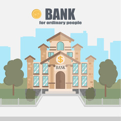 Vector illustration. Bank architecture. Classic style. Urban background.