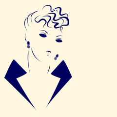 Monochrome portrait of a woman in fashion style. Woman portrait in retro style. The contour of the face is female.