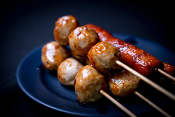 Thailand street food called meat ball with spicy sauce