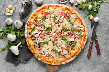Tasty pizza on grey background