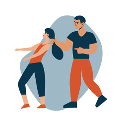 Stop domestic violence. Social issues, abuse and agression on women, harassment and bullying. Violence against woman. Man hitting his wife. Flat illustration, isolated on a white background.