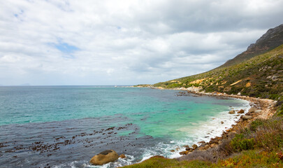 Scenic view of False Bay coastline in Cape Town