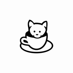 Fototapeta premium beverage cup logo with cat inside in negative space style, suitable for restaurant and cafe logos. 