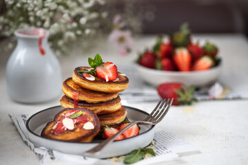 Pancakes with Strawberry Syrup for Breakfast