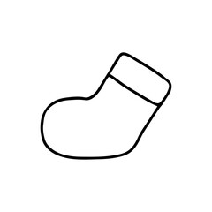 Illustration of a black knitted sock or felt boot isolated on a white background looks like a christmas sock for decoration