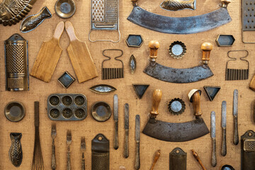 old rusty metal parts and tools