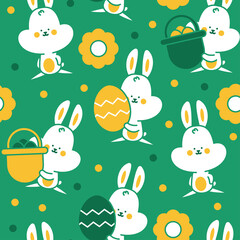 Easter bunny vector cartoon seamless pattern. Background for wallpaper, wrapping, packing, and backdrop.