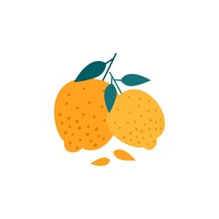 Summer lemon isolated on white background. Doodle fruit. Natural tropical citrus. Vegan kitchen hand drawn organic fruits or vegetarian food. Vector trendy icon illustration