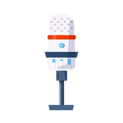 Microphone vector icon for media podcast, media hosting. Design template set for recording studio symbol, logo, emblem and label. Voice sign, color trendy illustration