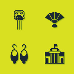 Set Peineta, Prado museum, Earrings and Fan flamenco icon. Vector.