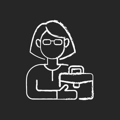 Female adult chalk white icon on black background. Middle-aged woman. 35-40 years old. Adulthood period. Mentally and sexually mature. Matured person. Isolated vector chalkboard illustration