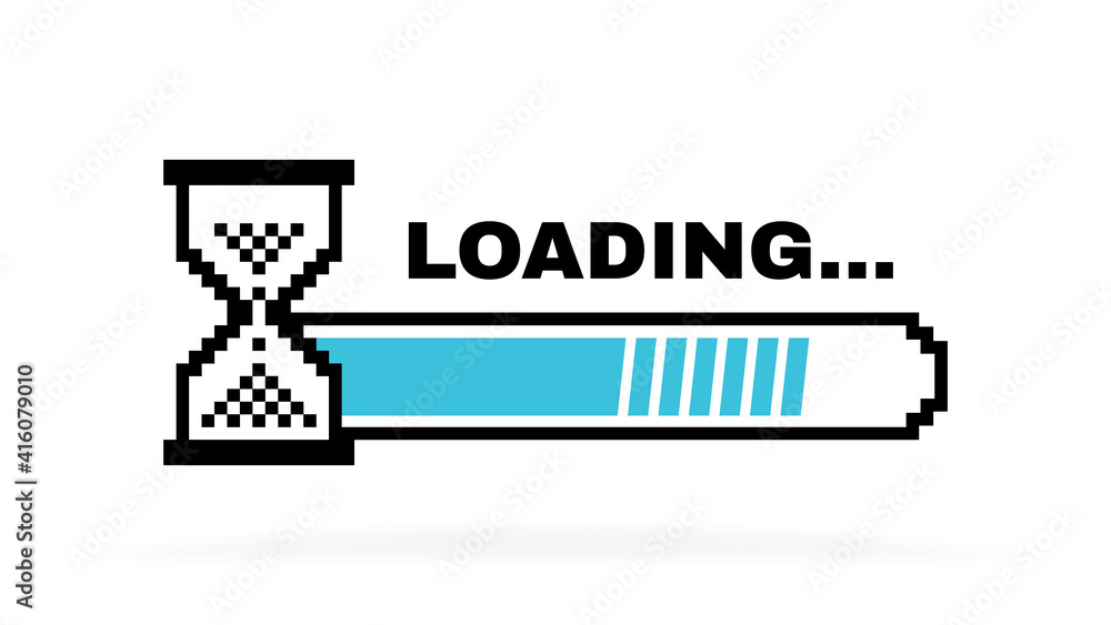 Aufkleber loading process concept with hourglass and loading bar. vector illustration
