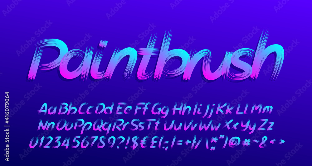 Fototapete paintbrush alphabet font. brush stroke letters, numbers and symbols. uppercase and lowercase. hand w