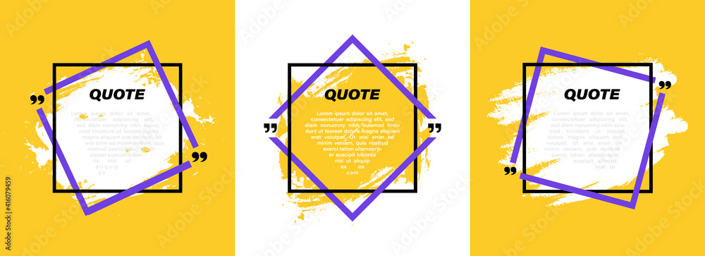 Poster set different shape geometric texting boxes. quote box speech bubble with grunge background. modern 