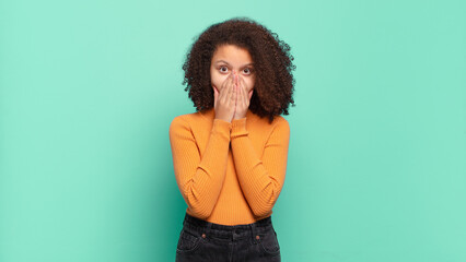 feeling worried, upset and scared, covering mouth with hands, looking anxious and having messed up