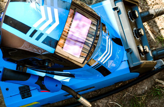 Modern welding machine with a helmet