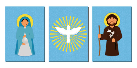 Pregnant Virgin Mary, Holy Spirit and Saint Joseph Vector Illustration