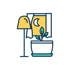 Artificial lighting for plants RGB color icon. Houseplant light intake. Indoor plant and foliage growth enhancement at night. Fluorescent, incandescent and LED lights. Isolated vector illustration