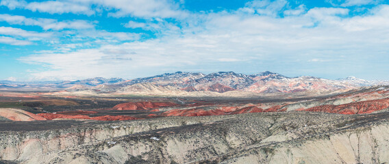 Amazing beautiful red mountains landscape, wide panorama