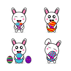 Set cute rabbit bring easter eggs illustration design kawaii