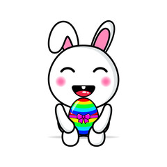 Fototapeta na wymiar cute rabbit sitting carrying easter egg illustration design kawaii 