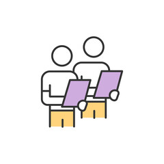 Finance supervisor RGB color icon. Collecting and analyzing budget reports. Evaluating performance. Financial monitoring. Ensuring accounting operations. Isolated vector illustration