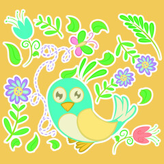 Illustration vector cute dove with text and background for fashion design