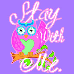 Illustration vector cute Owl with background for fashion design