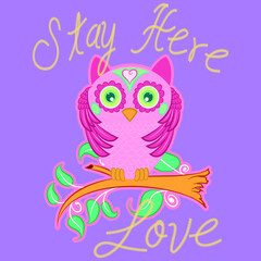 Illustration vector cute Owl with background for fashion design