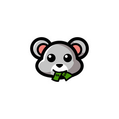 Cute Head Mouse With Money Cartoon Character Design Illustration.