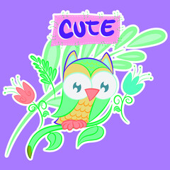 Illustration vector cute Owl with background for fashion design