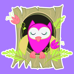 Illustration vector cute Owl with background for fashion design
