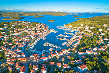 Jezera on Murter island aerial panoramic view, archipelago of Dalmatia