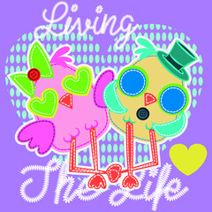 Illustration vector cute Owl with background for fashion design