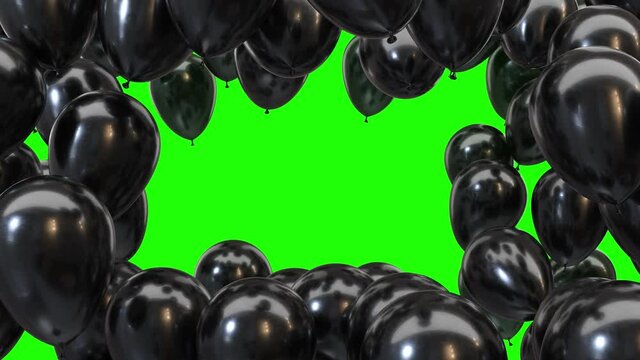 3d render frame of black balloons on a green background
