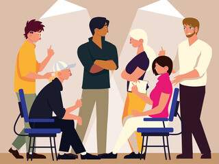 teamwork men and women employee characters working together