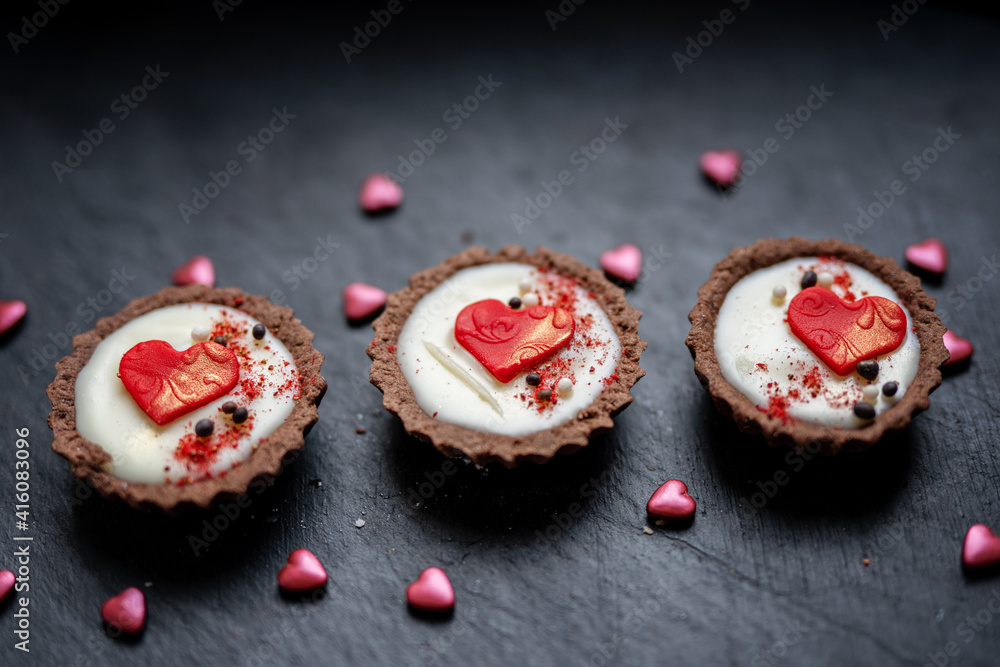 Wall mural heart wedding valentines day tartlets love cake sweet baked heart shape dessert