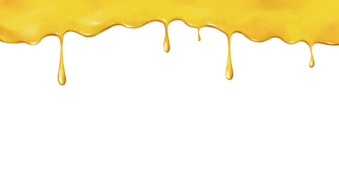 Sweet honey on a white background. Colorful background with delicious honey flowing from the edge. Dripping honey element isolated on white background. Drawn illustration for cafe, shop, bakery menu.