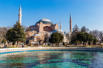 Hagia Sophia (Ayasofya). View from the Sultan Ahmet Park. Istanbul, Turkey.