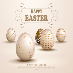 Easter light beige design, set of patterned eggs